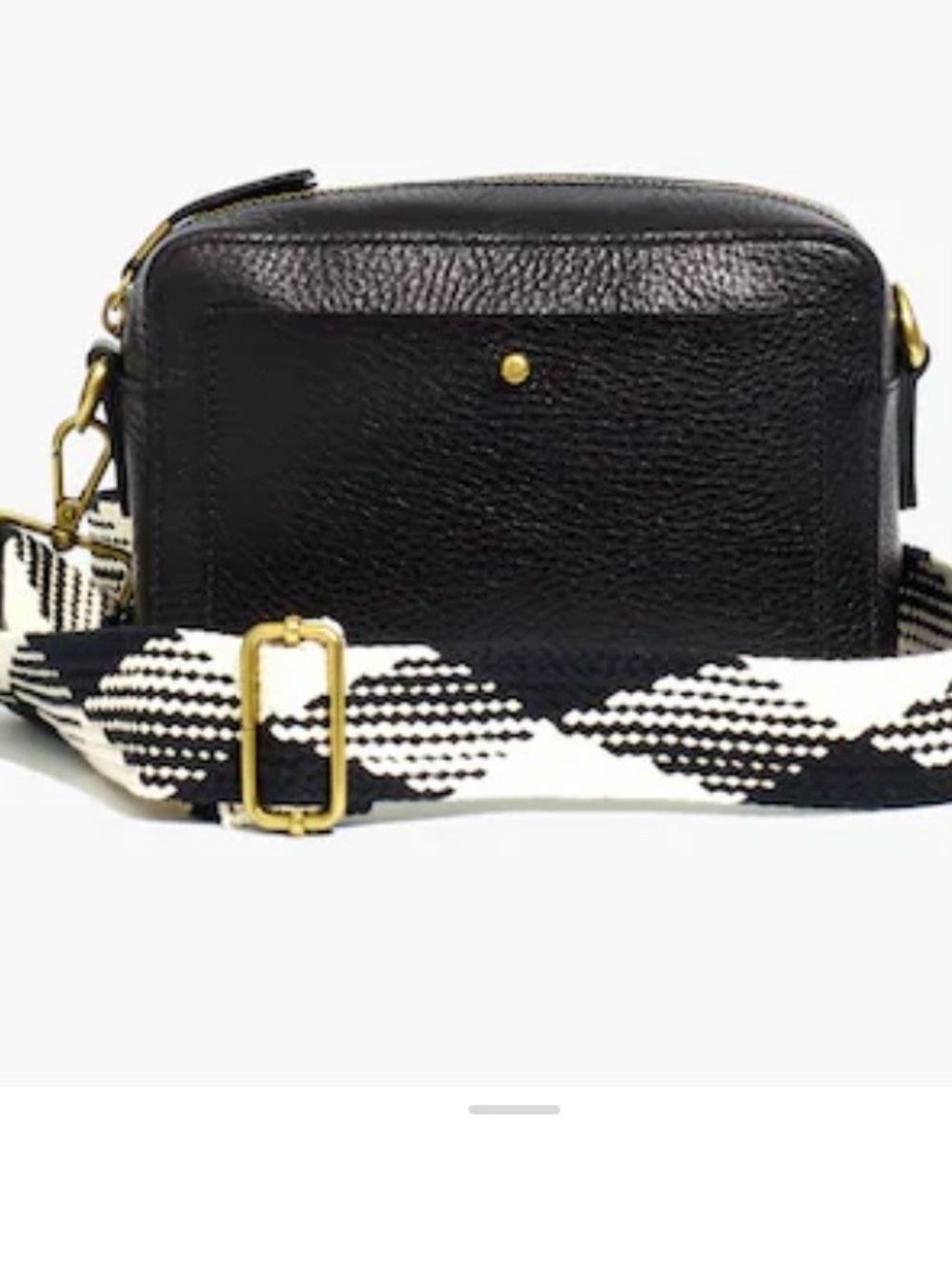 Madewell The Transport Camera Bag Black Leather with Wide and Webbed Strap